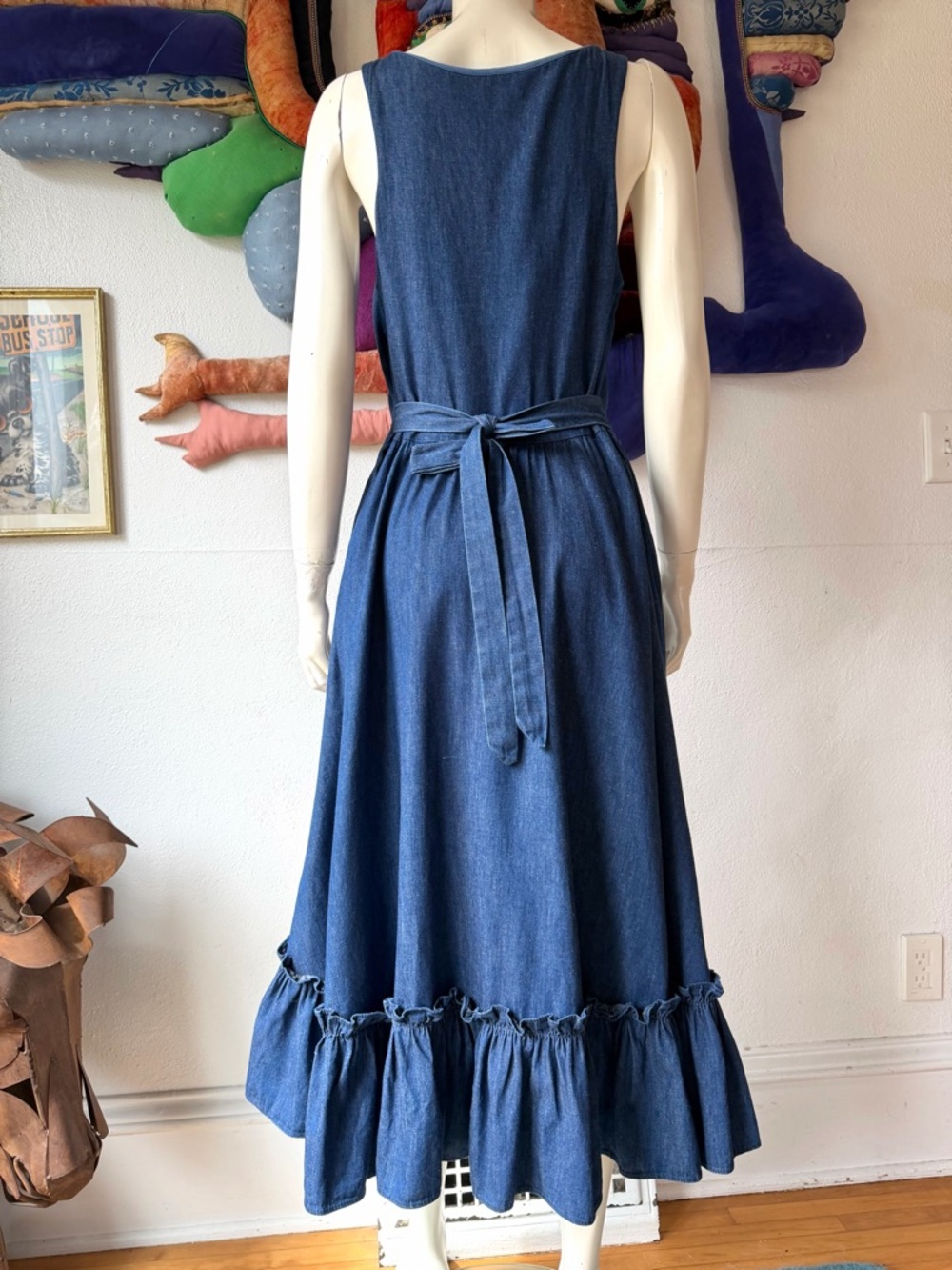 Vintage GUNNE SAX Dark Denim Sundress Dress Midi Size 13 Full Skirt Prairie Blue - Picture 8 of 8